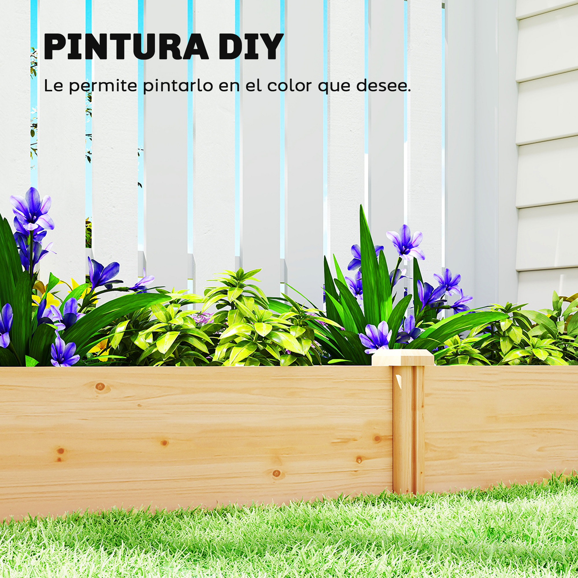 Jardinera Elevada de Madera, Huerto Urbano para Cultivar Plantas, Macetero Exterior con Divisor y Base Abierta, Pintura DIY, para Jardín, Terraza, 235x121x26 cm, Natural