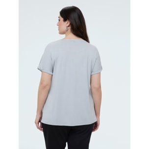 Fiorella Rubino - T-shirt bimaterica con scollo tondo - Grigio