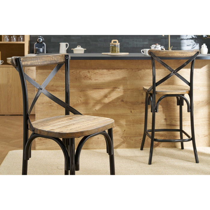 Tabouret de bar industriel en bois et métal vieilli noir 65 cm JAKE