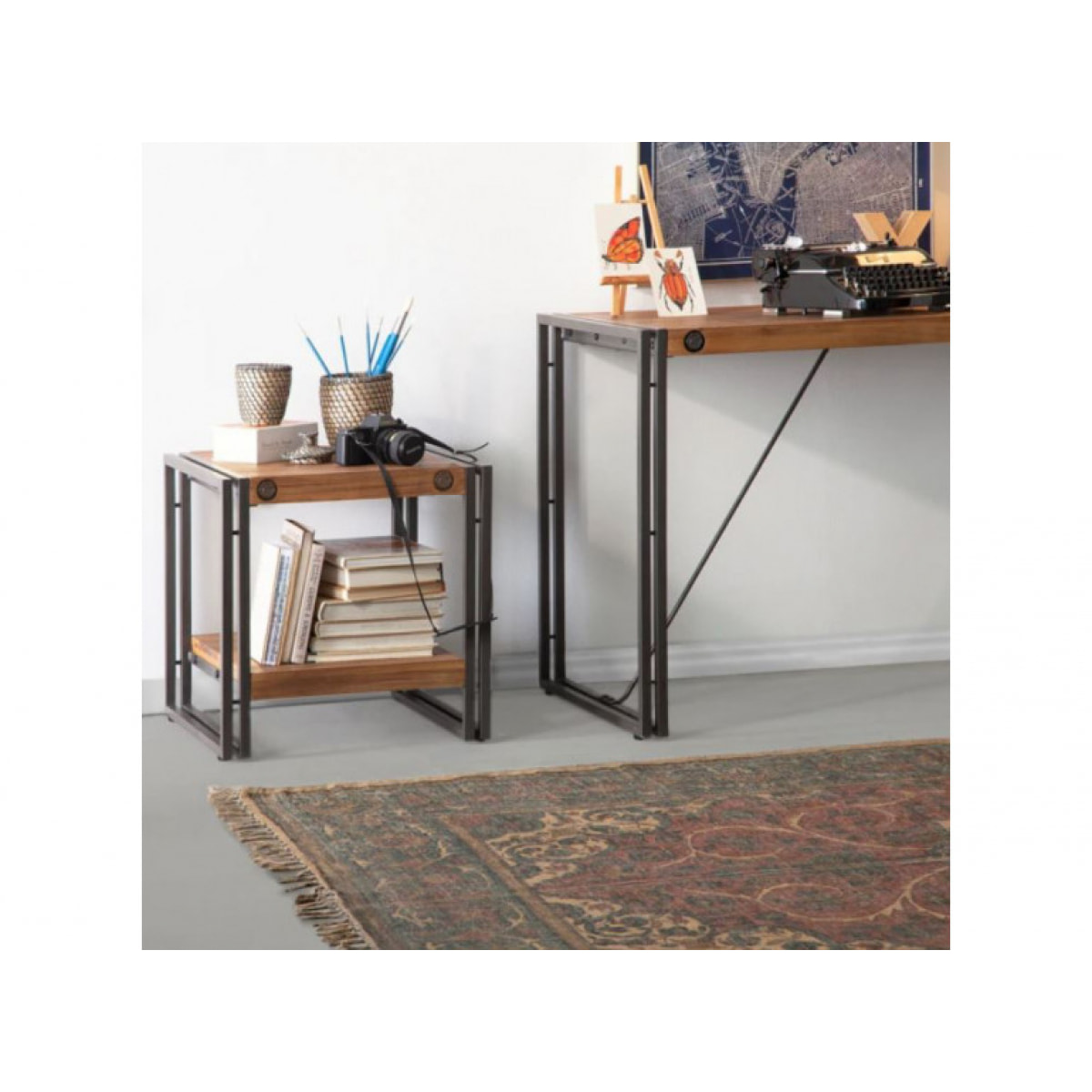 Table d'appoint en bois et métal style industriel - ATELIER