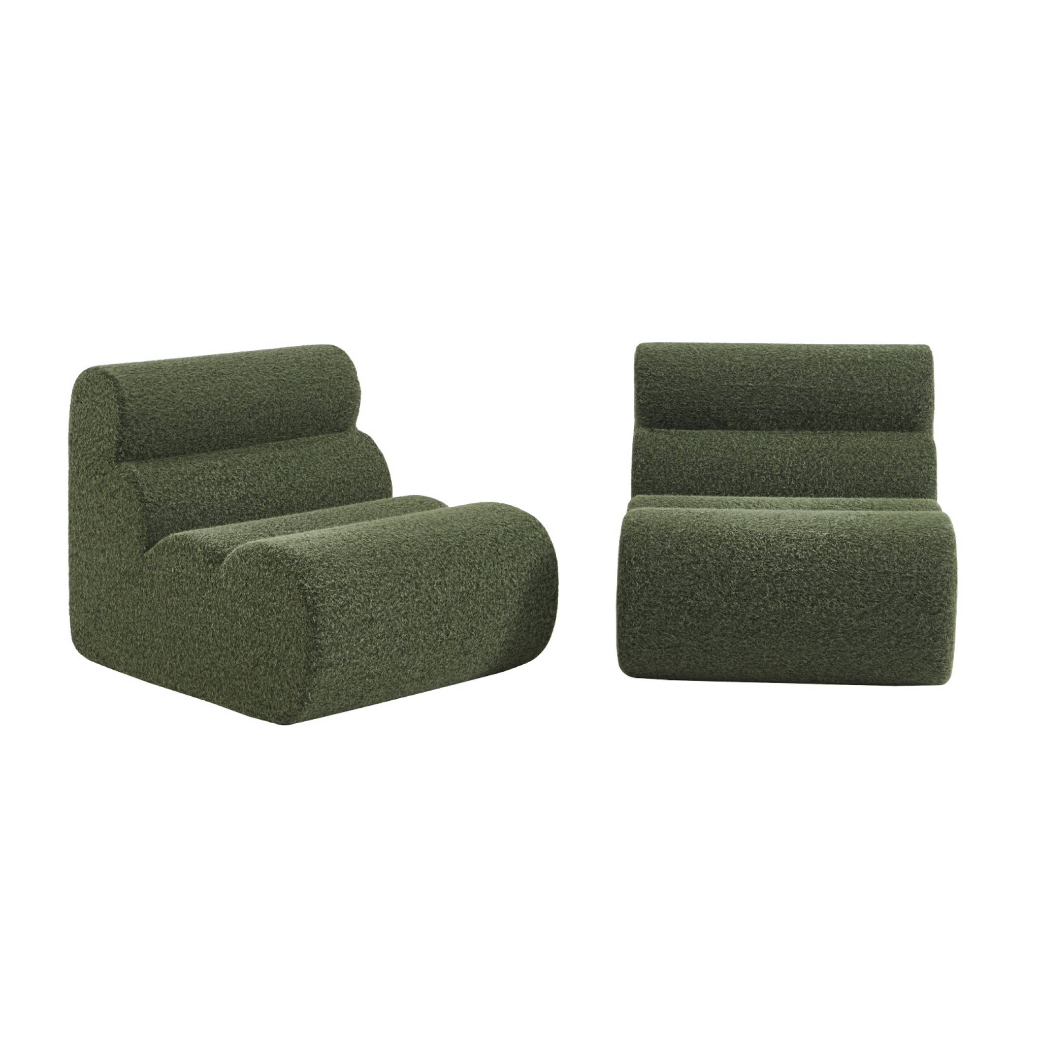 Lot de 2 chauffeuses tissu effet alpaca kaki 1 place - L 81 x P 99 x H 81cm - Nova