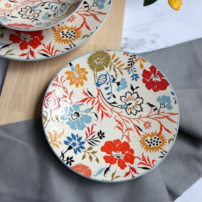 Lot de 6 assiettes à dessert florales en grès 20cm JAIPUR