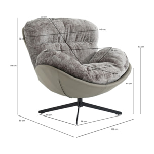 Fauteuil rotatif 360° tissu doux avec simili et pieds métal - DOUDOU