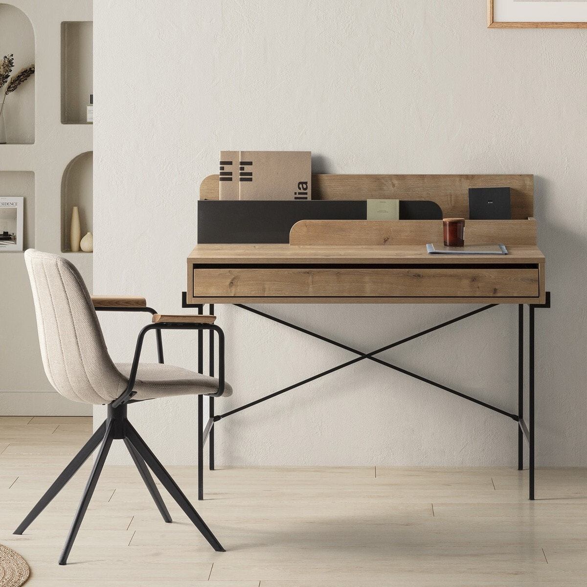 Bureau 1 tiroir effet chêne - ROSALY