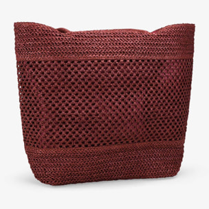 Bolso de hombro burdeos en rafia con malla
