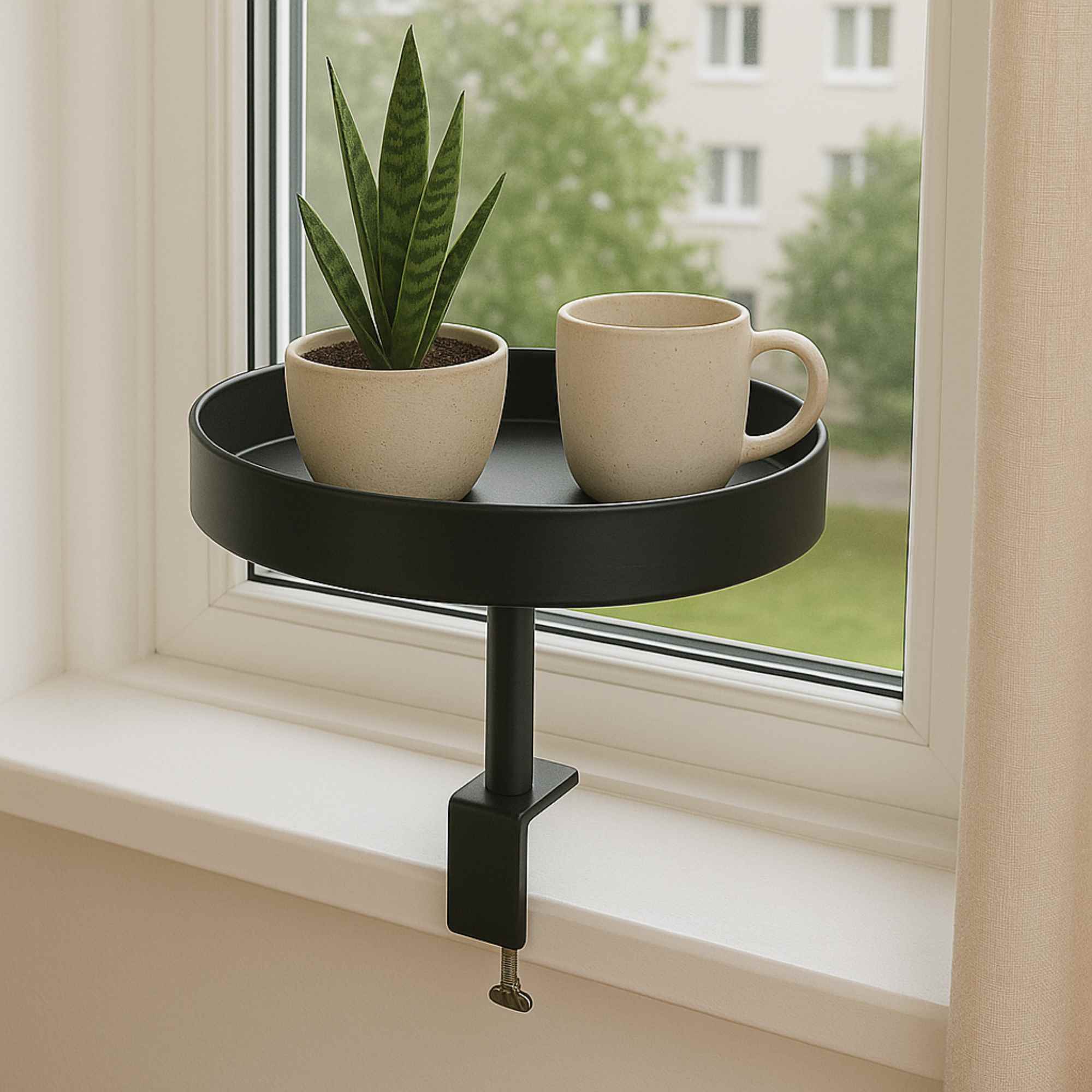 Bandeja redonda de metal pintado en negro - ø 36cm, profundidad 5cm - con tornillo de sujeción