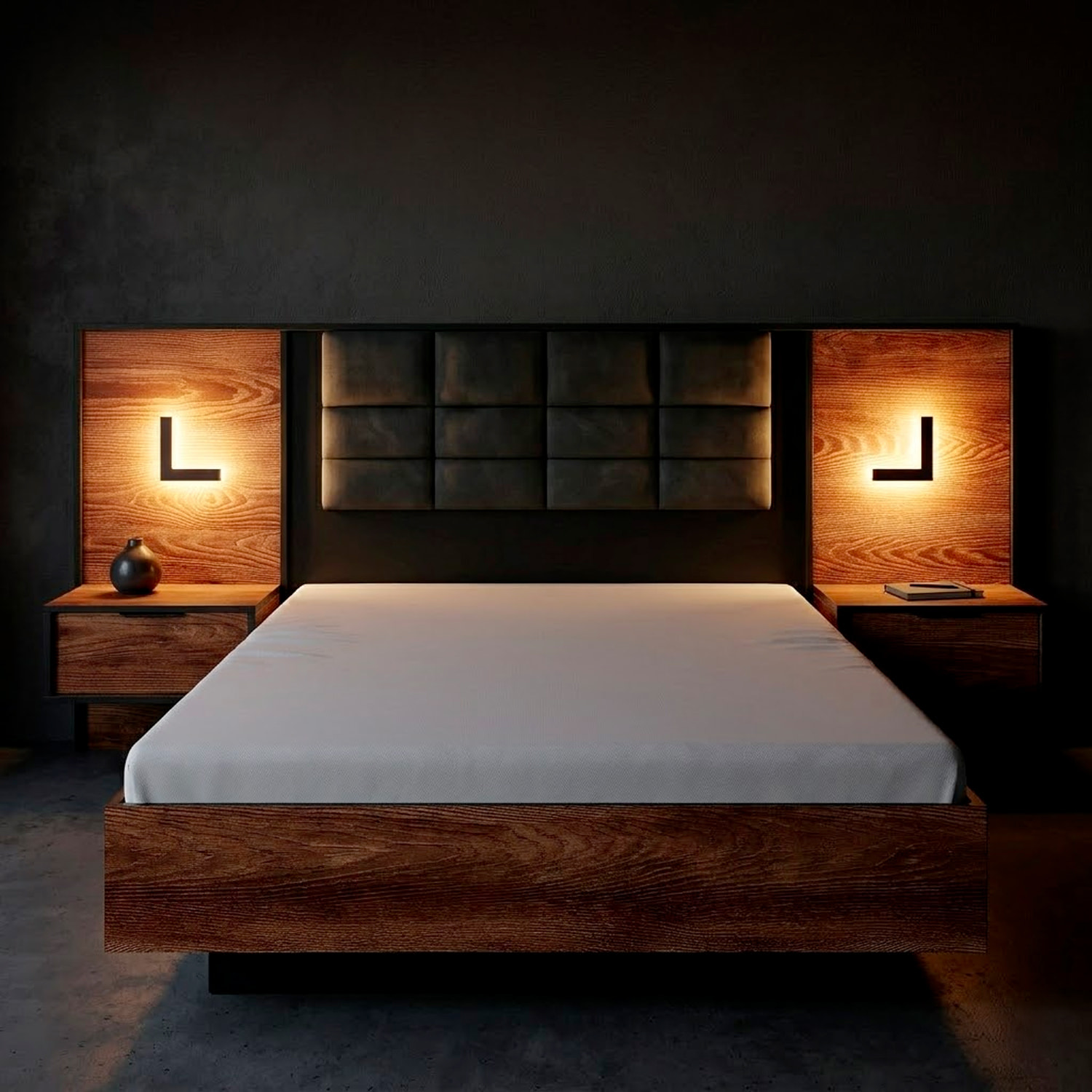 Set 2 Comodini Moderni Con LED E Cassetto Design Salvaspazio Per Camera Da Letto Illuminazione Integrata 102 x 58 x 39.6 Cm Castagno E Antracite