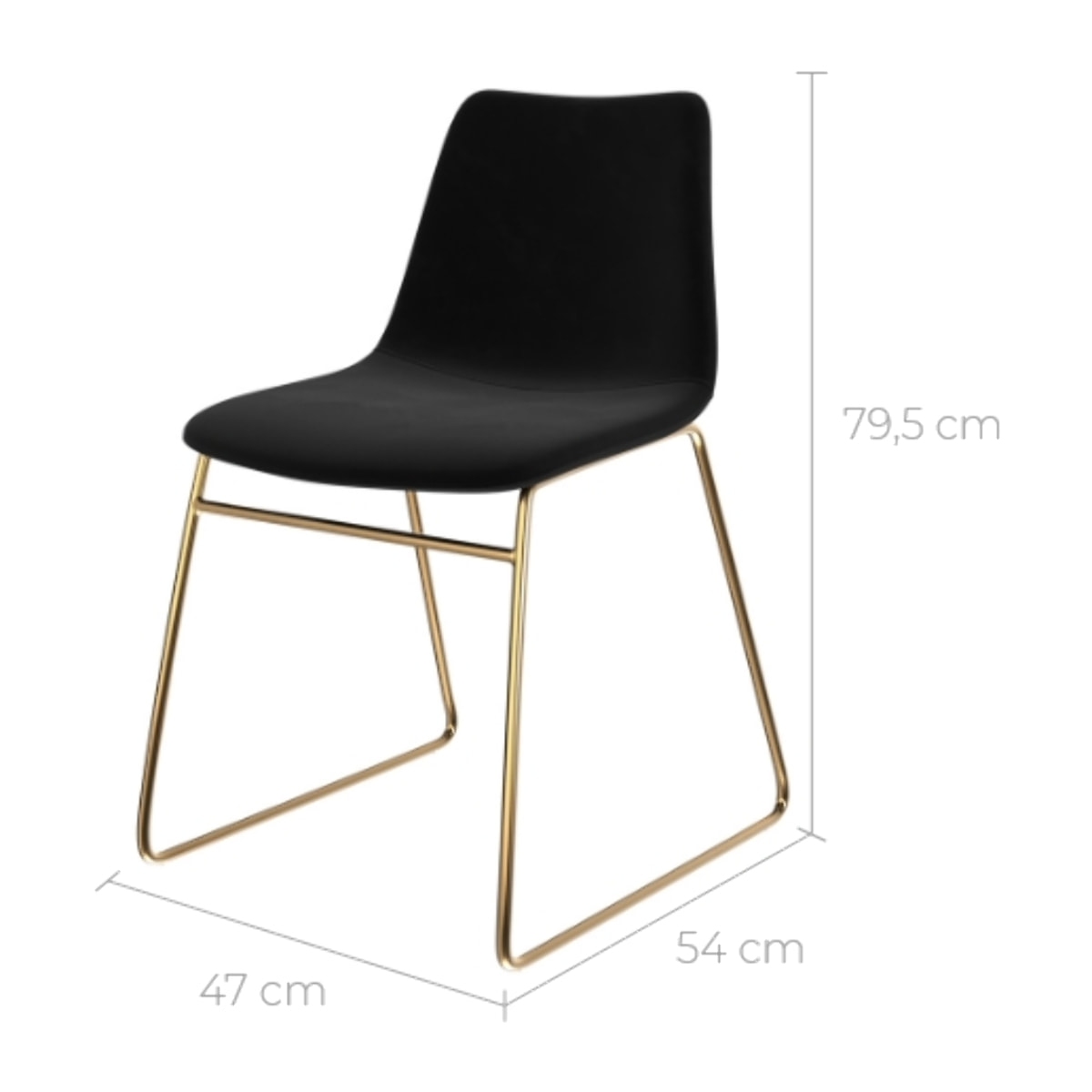 Lot de 2 chaises en velours noir et pieds en métal doré - Gaspard