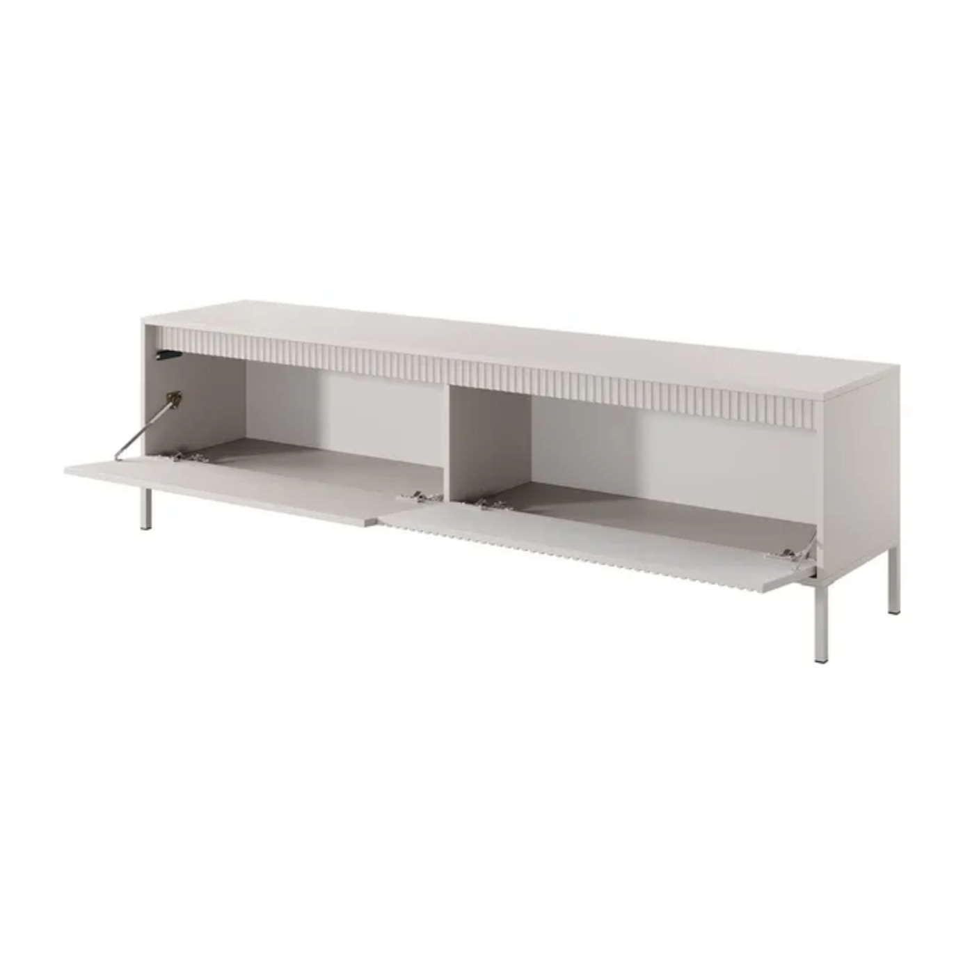 Mobile TV Moderno Con 2 Ante Push To Open Design Scanalato Elegante Minimal Base In Metallo Per Soggiorno Salotto 187.1 x 53.4 x 39.5 Cm Cashmere