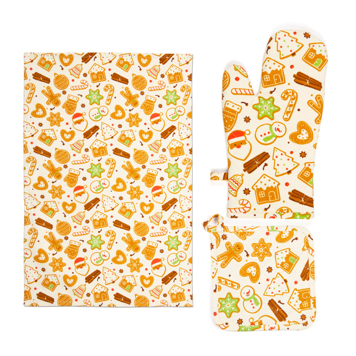 Set torchon avec manique et gant de cuisine Excelsa – Wonderful Ginger, Coton Multicolore