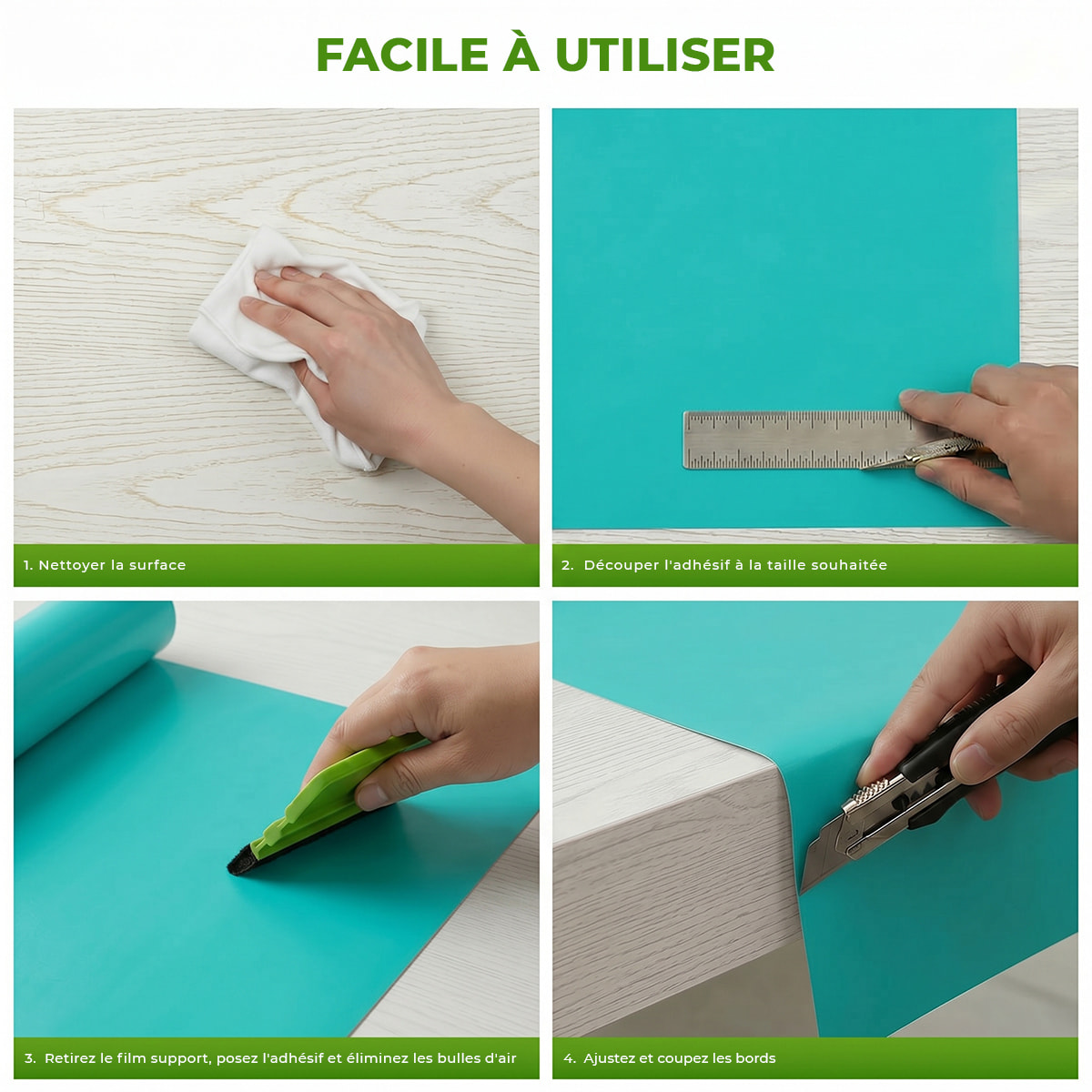Rouleau adhésif décoratif Vinyle au Mètre - Turquoise - Sticker Lavable Imperméable Mur Cuisine Meubles