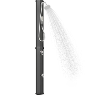 Ducha Solar de Jardín 60 L Ducha Solar Exterior con Cabezal Rociador de Mano Grifo de Pies Agua Fría y Caliente Máx. 60 °C Conexión Manguera para Piscina Camping Patio 21,8x18,2x227 cm Negro