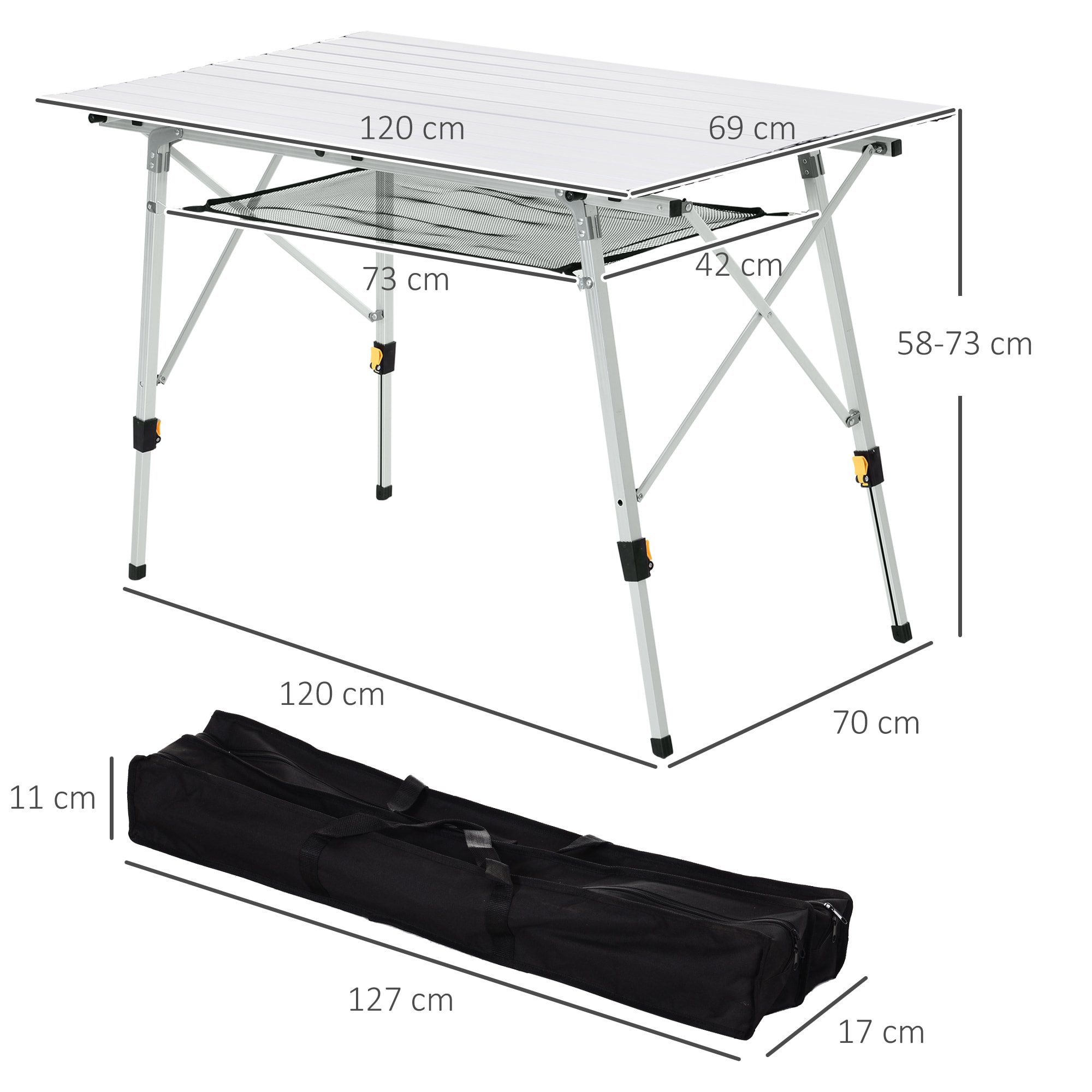 Table pliante en aluminium table de camping table de jardin 6 personnes hauteur réglable + sac de transport