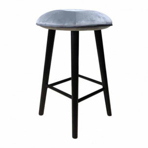 Tabouret de bar en velours gris et piétement en bois noir - AUGUSTIN 462