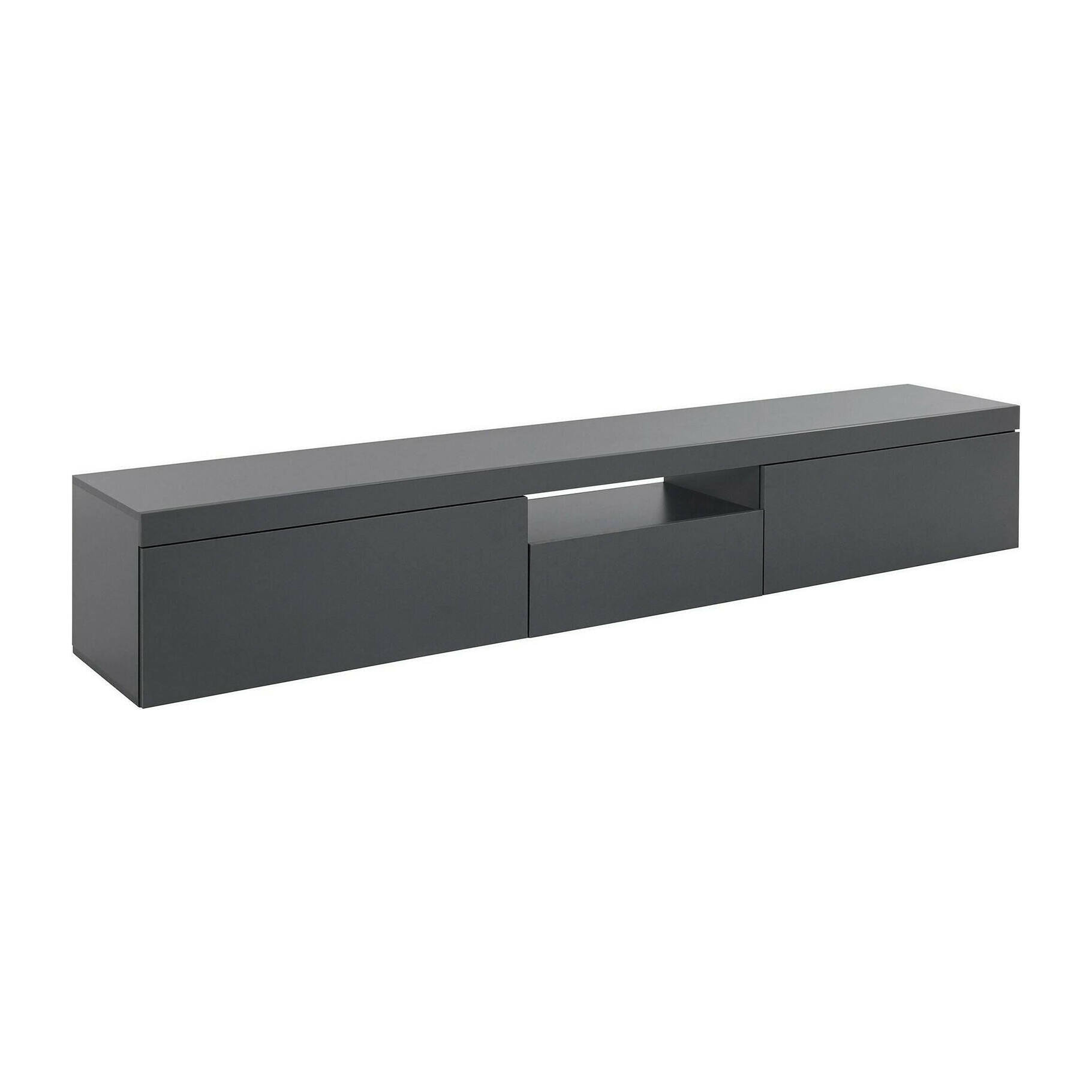 Mobile porta TV Dcoppolin, Credenza bassa da soggiorno a 3 ante, Base porta TV, 220x40h35 cm, Antracite