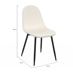 Chaises Sofia en bouclette blanche et pieds métal noirs - lot de 4