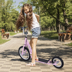 Trottinette patinette pour enfants à partir de 5 ans grands pneus guidon réglable poignée frein et béquille acier rose