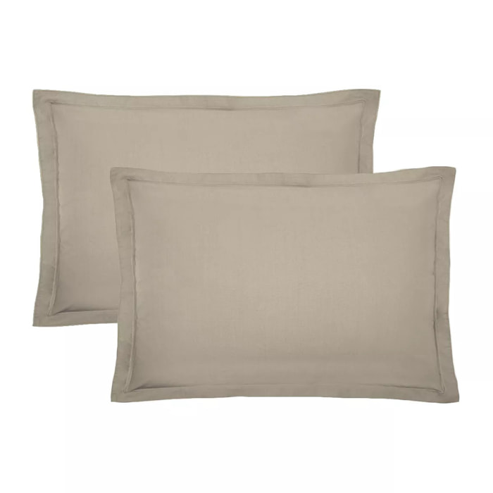 Lot de 2 taies percale de coton uni beige Olana lin