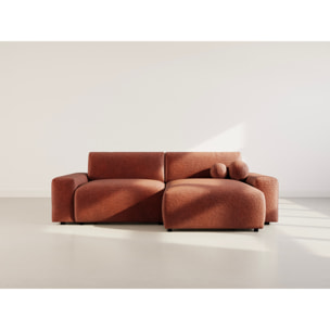 Constance - Canapé d'angle réversible 4 places convertible avec coffre en velours gaufré - Terracotta