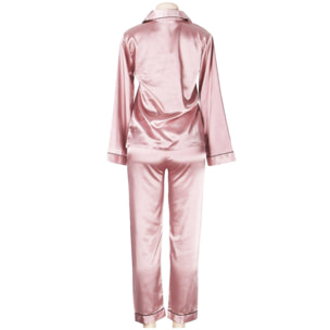 Conjunto de dos piezas ropa de dormir de seda clásica de manga larga rosa