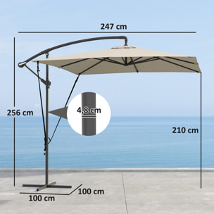Parasol déporté carré inclinable 2,5 x 2,5 m - manivelle - housse protection incluse - kaki