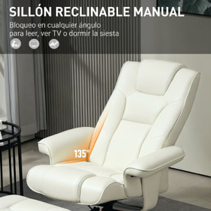 Sillón Reclinable con Reposapiés Sillón de Salón con Tapizado en Tejido Tecnológico y Estructura de Madera Carga 150 kg Butaca para Dormitorio Sala de Estar Crema
