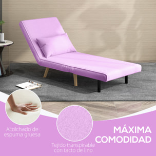 Sofá Cama Individual Sofá Cama Plegable Tapizado en Lino con Respaldo Ajustable en 5 Posiciones y Almohada Sofá Cama Pequeño para Salón 72x75x85 cm Rosa