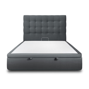 Lit avec sommier et tête de lit capitonnée - Velours au style chic - Adapté à tous les matelas, montage rapide - Finition élégante