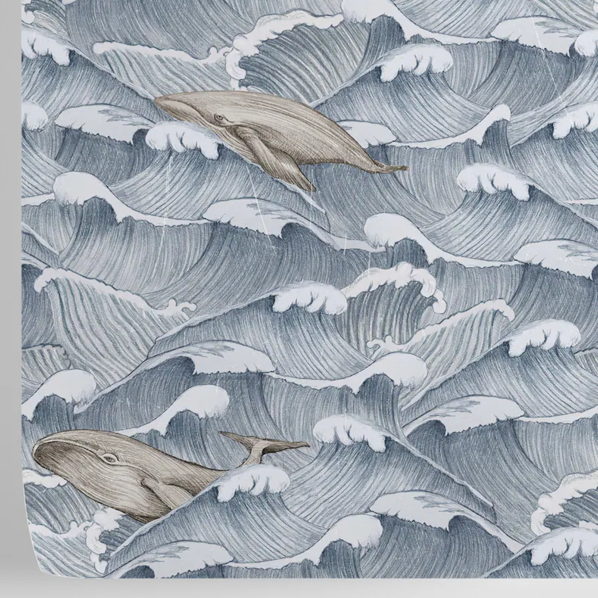 Carta da Parati Mare Vintage con Onde e Balene