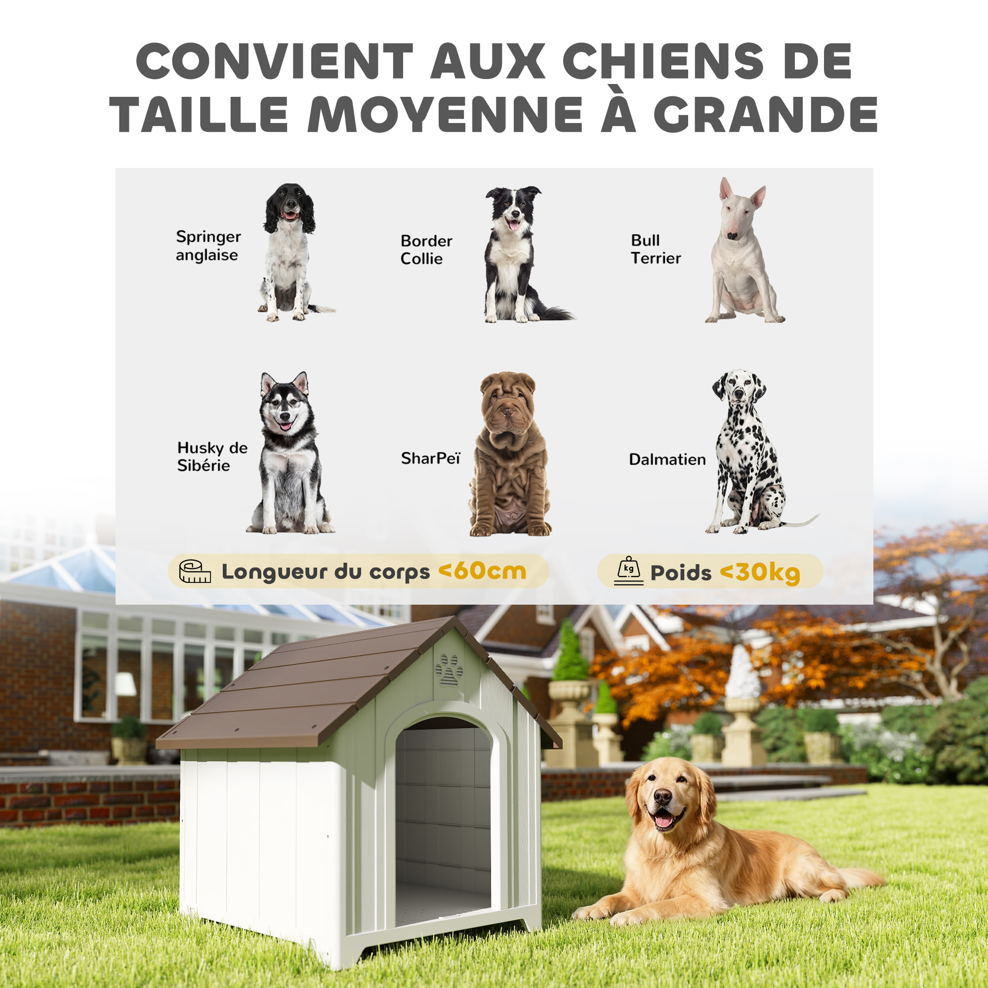 Niche chien plastique effet bois design chalet - 88 x 79 x 89 cm - gris clair marron