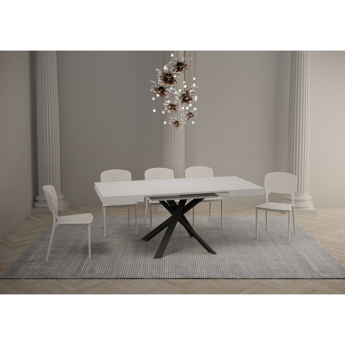 Mesa extensible 90x90/194 cm Clerk tapa Fresno Blanco patas Antracita