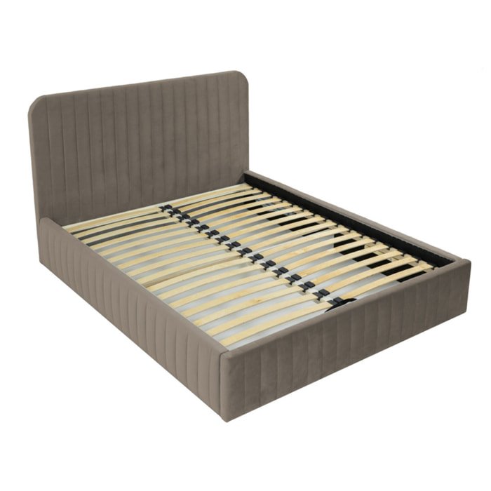 Stuart - lit coffre - 180x200 cm - sommier inclus - en velours - Taupe