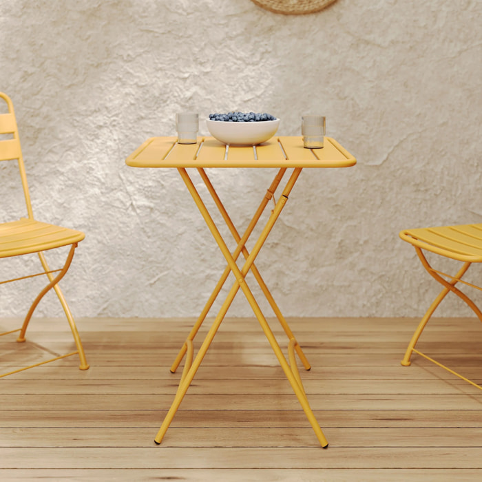 Table de jardin pliante en métal jaune beurre 2 personnes - Yumi