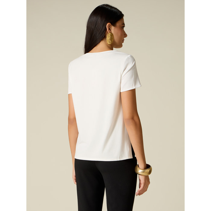 Oltre - T-shirt bimaterica - Bianco