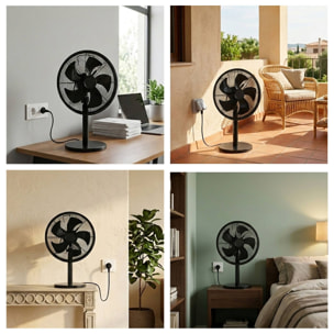 Well Home Ventilador de pie, Ø35cm, 35W, 3 velocidades, oscilación horizontal, 220-240V 50Hz, negro mate