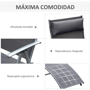 Tumbona Plegable Respaldo Ajustable a 7 Niveles Almohada Metal