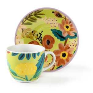 Set 6 Tazzine Caffè con Piattini Excelsa – Fiori Frida, Porcellana Multicolore