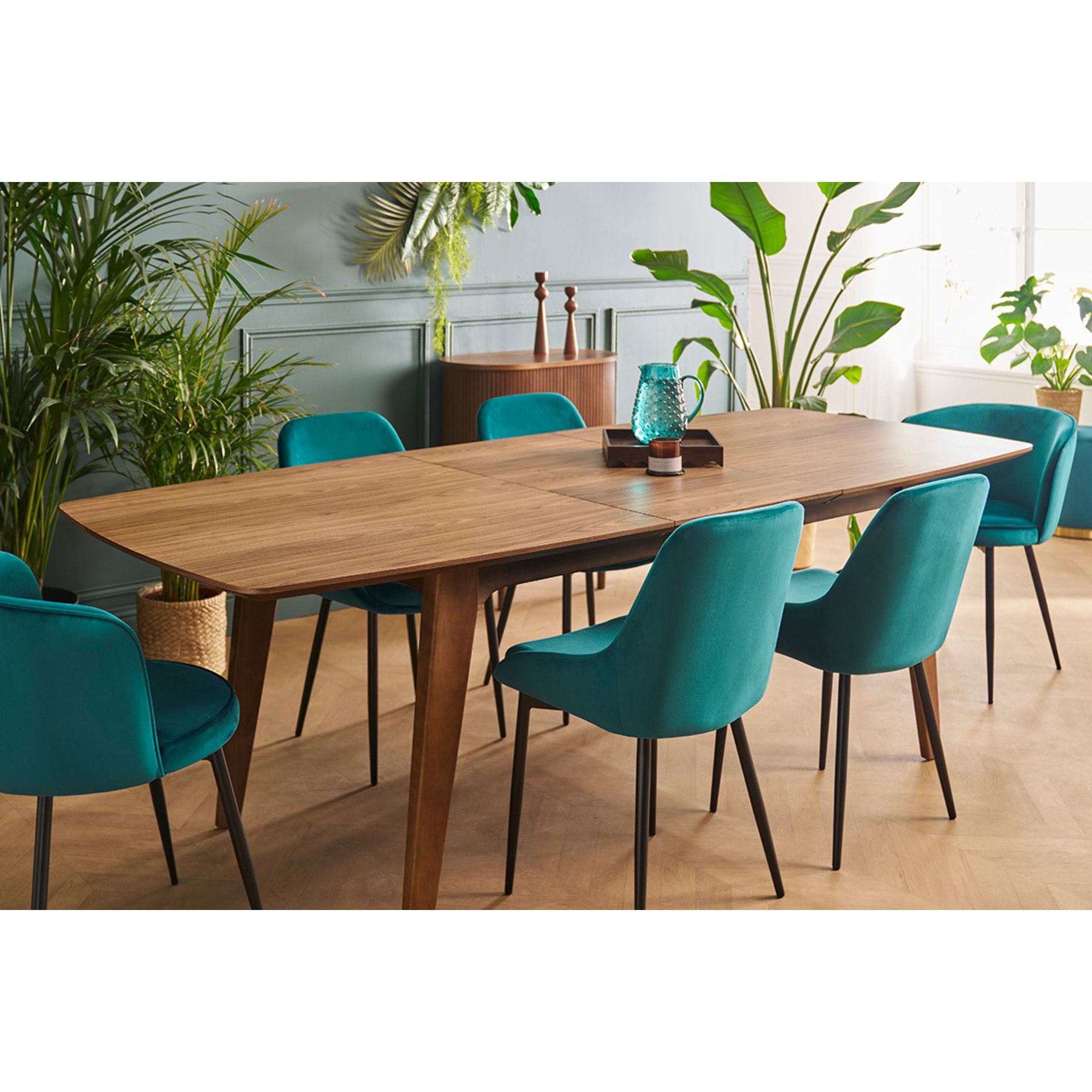Chaises design en tissu velours bleu pétrole et métal noir (lot de 2) HOLO