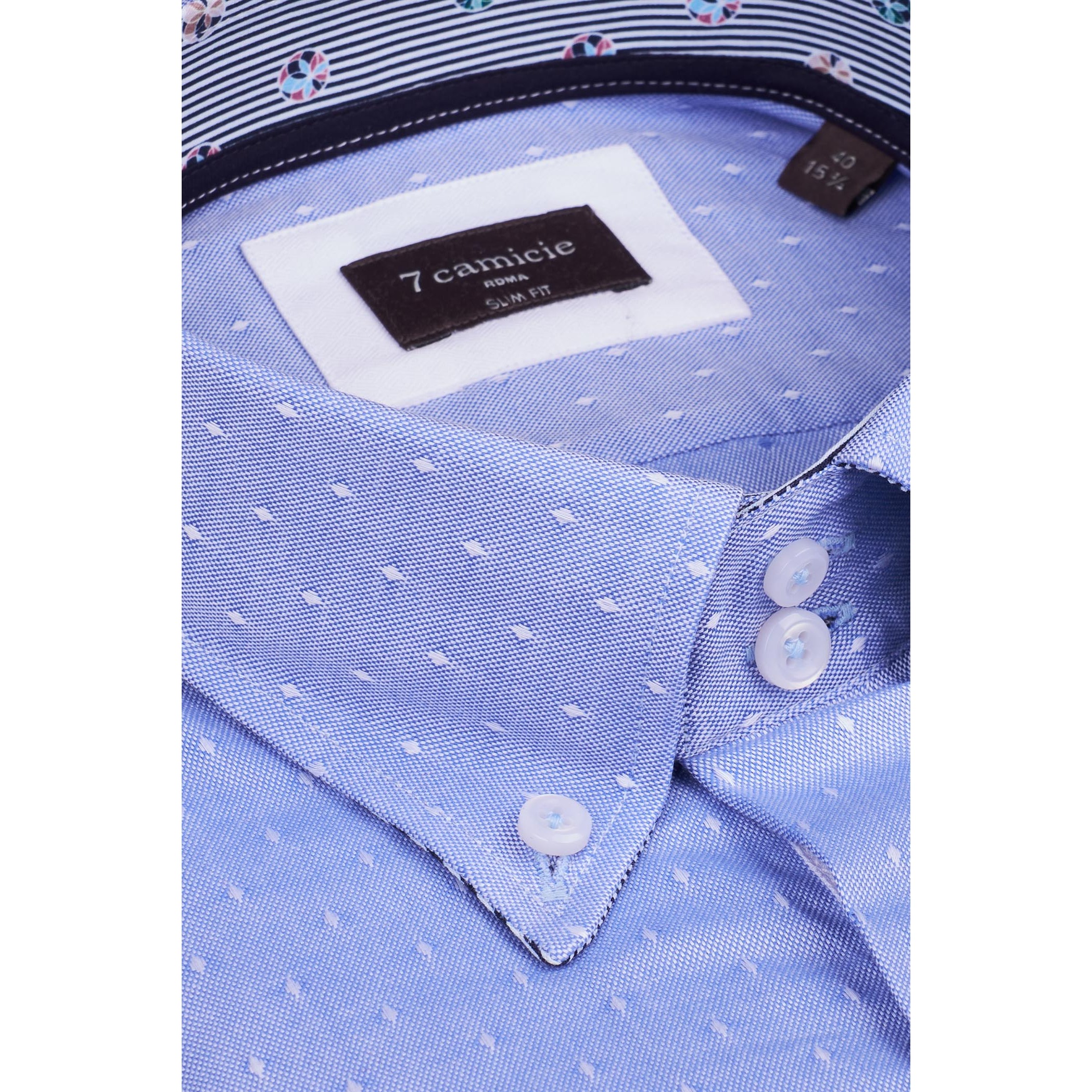 Camicia Uomo 2 Bottoni Button Down Slim Oxford Fantasia Blu Inchiostro\Bianco