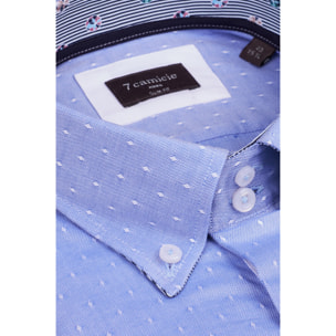 Camicia Uomo 2 Bottoni Button Down Slim Oxford Fantasia Blu Inchiostro\Bianco