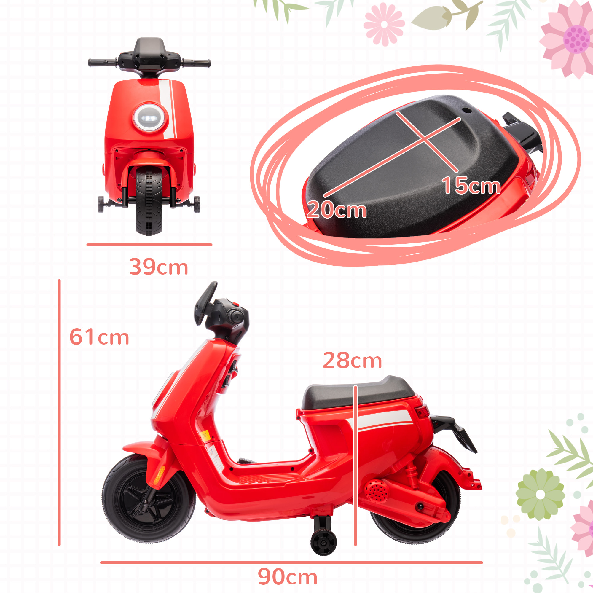 Scooter électrique enfant - moto enfant 6V 25W 2 vitesses 1,5-3 Km/h - effets sonores lumineux - rouge
