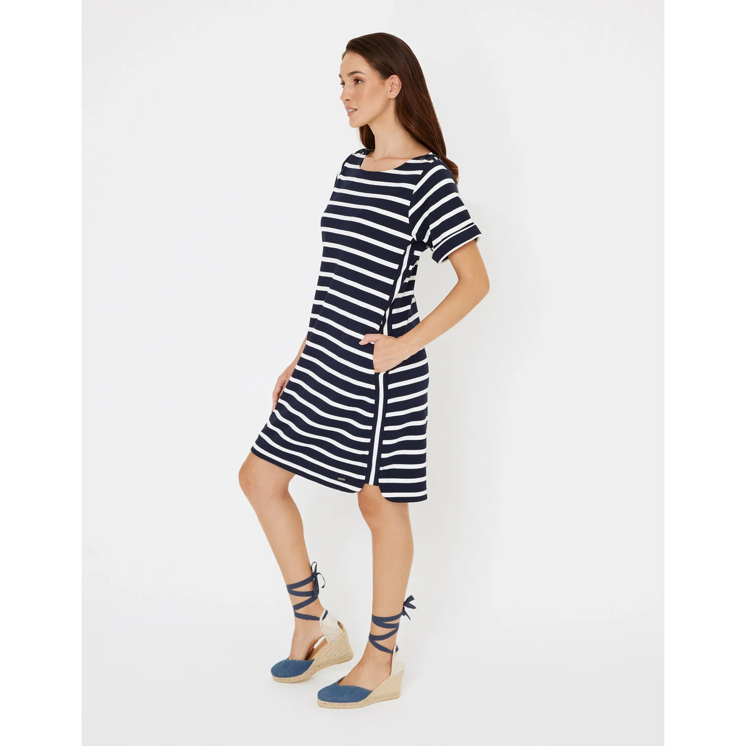 Vestido Corto Rayas Blanco Azul Marino - Marini