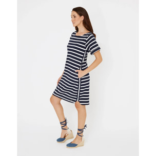 Vestido Corto Rayas Blanco Azul Marino - Marini