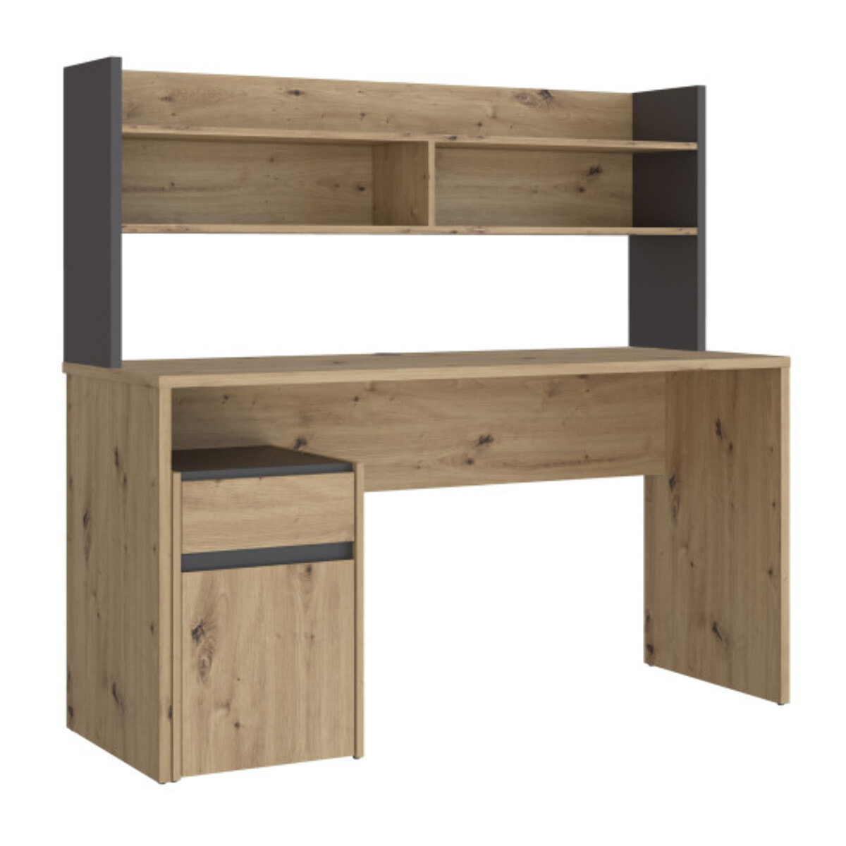 Bureau et sur-meuble de bureau effet bois et gris foncé - L140 CM - KIARA