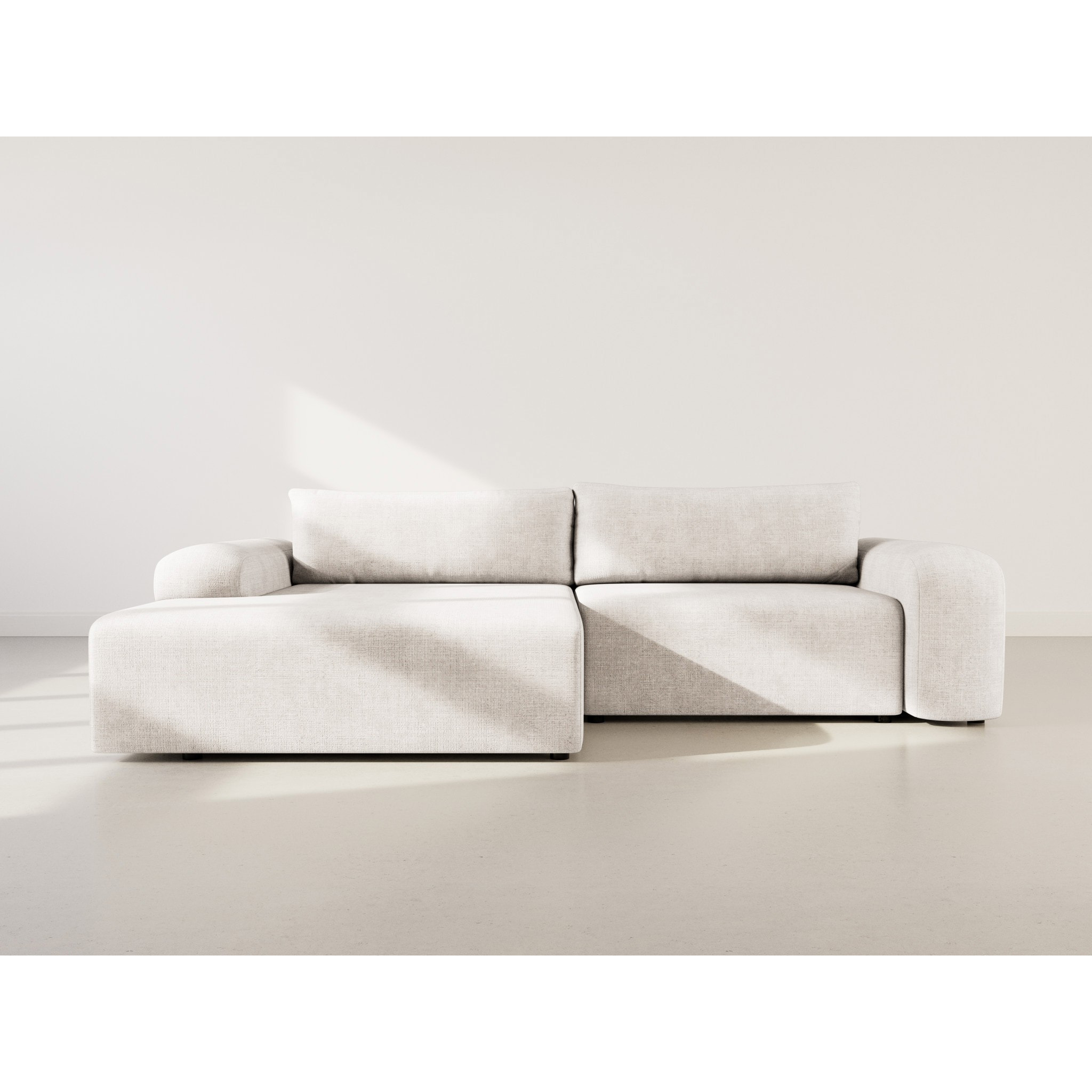 Rebecca - canapé d'angle gauche 4 places convertible avec coffre en velours texturé - Beige