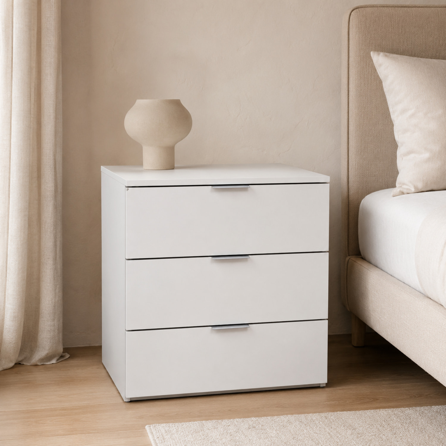 Cassettiera 3 Cassetti Comodino Senza Piedi Comò Mobile Camera Letto Salvaspazio Antigraffio Design Minimal Moderno Lavanderia 77x38x80 Cm Bianco