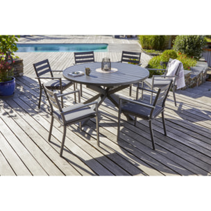 PELOSA - Ensemble repas 6 places en aluminium anthracite avec rallonge papillon