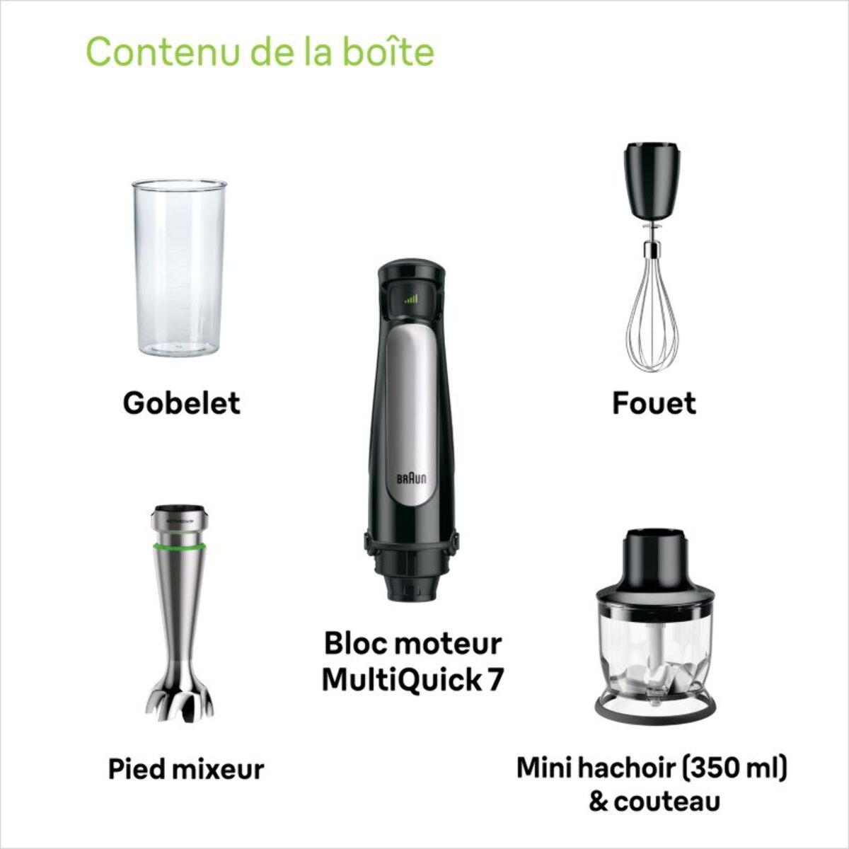 Mixeur BRAUN MQ7026X MultiQuick 7 gris et noir 2 accessoires