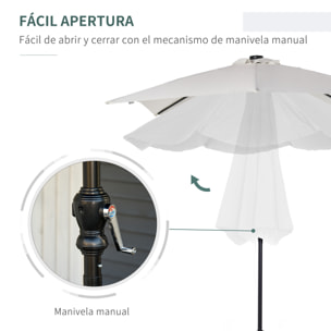 Sombrilla Terraza Exterior 268x205x248 cm Sombrilla de Jardín con Techo Inclinable hasta 45° Luces LED Solares Poste de Acero y Manivela Parasol para Patio Terraza Blanco