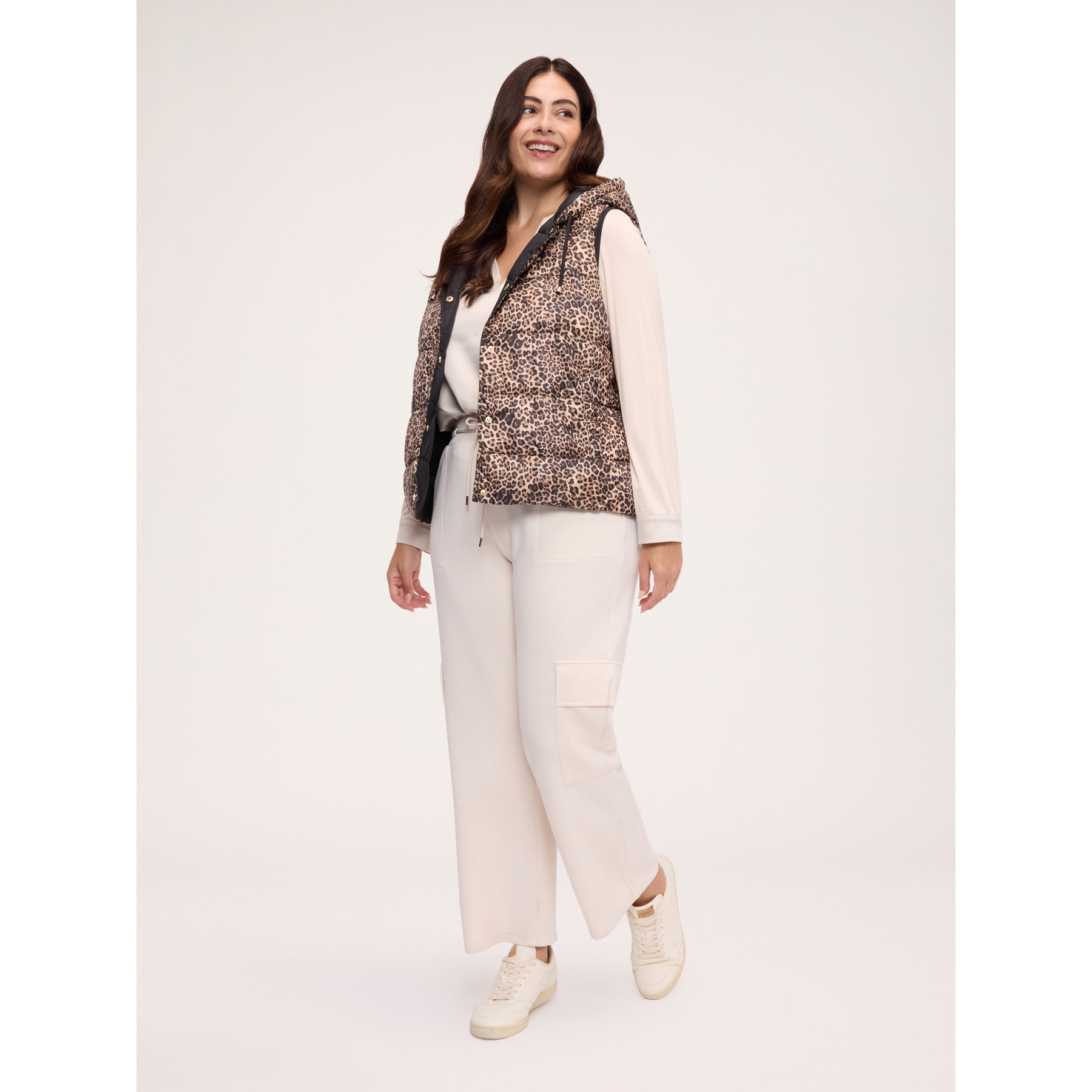 Fiorella Rubino - Chaleco acolchado reversible con estampado de leopardo - Beige